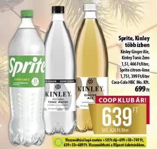 Mo - Kinley Ginger Ale, Kinley Tonic Zero, Sprite citrom-lime