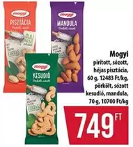 pirított, sózott, héjas pisztácia, pörkölt, sózott kesudió, mandula