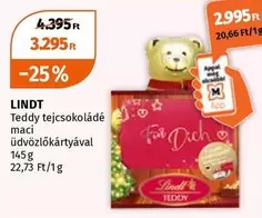 Teddy tejcsokoládé maci üdvözlőkártyával