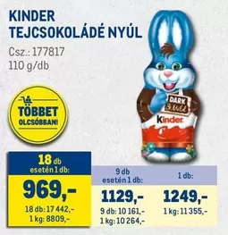 Kinder - TEJCSOKOLÁDÉ NYÚL