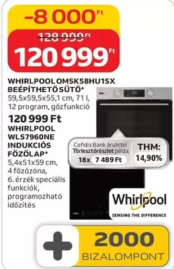Whirlpool - OMSK58HU1SX BEÉPÍTHETŐSÜTŐ, WLS7960NE INDUKCIÓS FŐZŐLAP