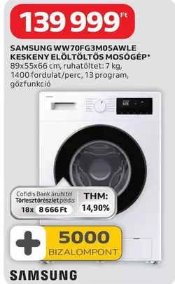WW70FG3M05AWLE KESKENY ELÖLTÖLTŐS MOSÓGÉP