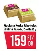 Kocka Alkoholos Praliné Pisztácia/Csoki