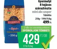 Gyermelyi 8 tojásos száraztészta mini abc szuper