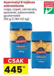 Gyermelyi 8 tojásos száraztészta csiga, csipet, cérnacska, eperlevél, szélesmetélt, gyufametélt