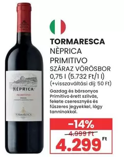 NÈPRICA PRIMITIVO SZÁRAZ VÖRÖSBOR