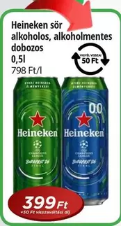 Heineken - sör alkoholos, alkoholmentes dobozos