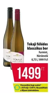 Tokaji félédes klasszikus bor