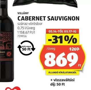 CABERNET SAUVIGNON száraz vörösbor 0,75 l/üveg 739956