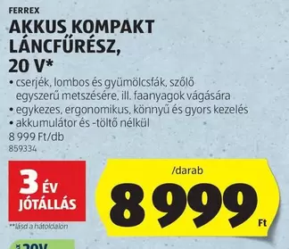 AKKUS KOMPAKT LÁNCFŰRÉSZ, 20 V*
