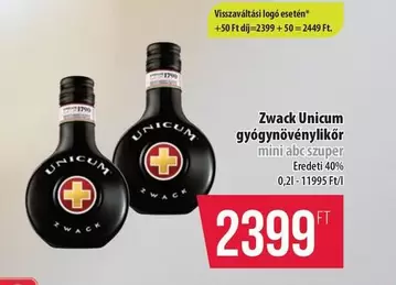 Unicum gyógynövénylikőr mini abc szuper