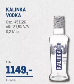 KALINKA VODKA Csz.: 451126 alk.: 37,5% V/V 0,2 l/db