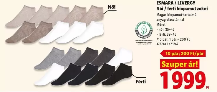 Női / férfi biopamut zokni