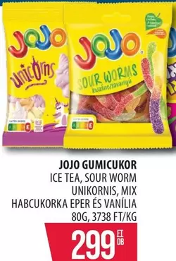 JOJO GUMICUKOR ICE TEA, SOUR WORM, UNIKORNIS, MIX HABOCUKORKA EPER ÉS VANÍLIA