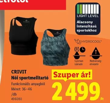 Női sportmelltartó Funkcionális anyagból Méret: 36-46 /db 496080