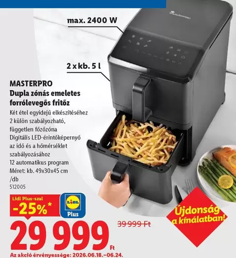 Dupla zónás emeletes forrólevegős fritőz