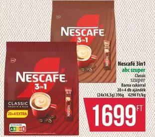 Nescafe 3in1 Classic szuper Barna cukorral 20+4 db ajándék