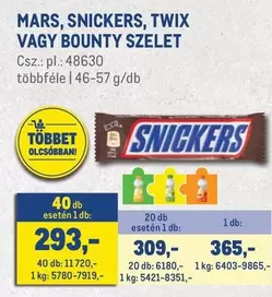 MARS, SNICKERS, TWIX VAGY BOUNTY SZELET 46-57 g/db