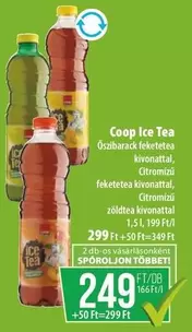 Coop Ice Tea Őszibarack feketetea kivonattal, Citromízű feketetea kivonattal, Citromízű zöldtea kivonattal
