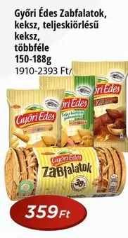 Győri Édes Zabfalatok, keksz, teljeskiőrlésű keksz, többféle 150-188g 1910-2393 Ft