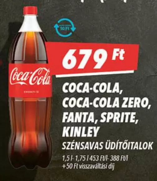 Coca Cola - COCA-COLA, COCA-COLA ZERO, FANTA, SPRITE, KINLEY SZÉNSAVAS ÜDÍTŐITALOK