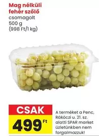 Mag nélküli fehér szőlő