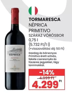 NÉPRICA PRIMITIVO SZÁRAZ VÖRÖSBOR