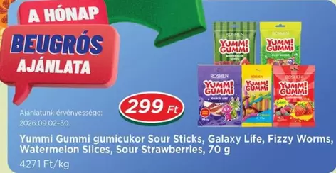 Yummi Gummi gumicukor Sour Sticks, Galaxy Life, Fizzy Worms, Watermelon Slices, Sour Strawberries
