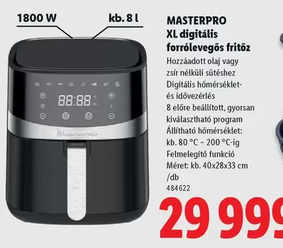 XL digitális forrólevegős fritőz