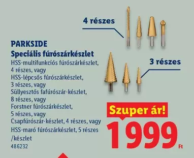 Speciális fúró szár készlet HSS-multifunkciós fúró szár készlet, 4 részes, vagy HSS-lépcsős fúró szár készlet, 3 részes, vagy Süllyesztő fafúró készlet, 8 részes, vagy Forstner fúró készlet, 5 részes, vagy Csapfúró készlet, 4 részes, vagy HSS-maró fúró ké