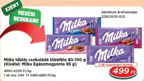 Milka táblás csokoládé többféle 80-100 g (Kivétel: Milka Egészmogyorós 95 g)