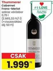 Cabernet Franc-Merlot száraz vörösbor