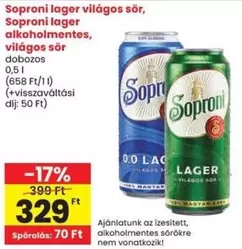 Soproni lager világos sör, Soproni lager alkoholmentes, világos sör