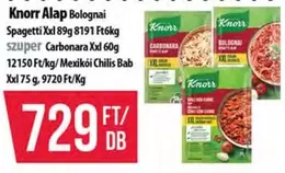 Xxl - Alap Bolognai Spagetti 89g 8191 Ft/6kg, Carbonara 60g, Mexikói Chilis Bab 75 g