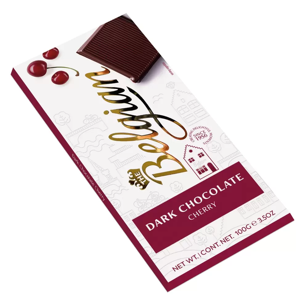 BELGIAN Táblás csokoládé, meggyes étcsokoládé, 100 g