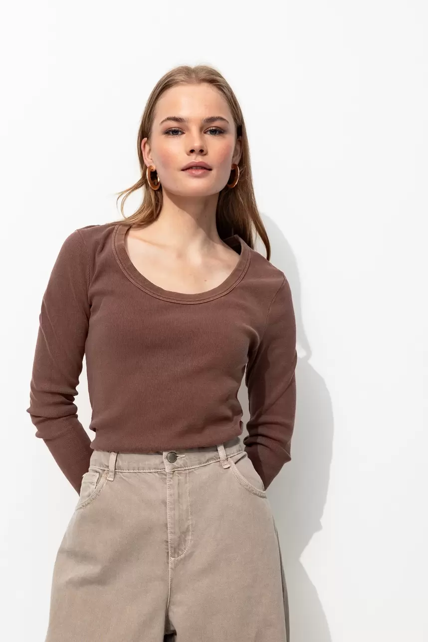 T-shirt en jersey côtelé Femme