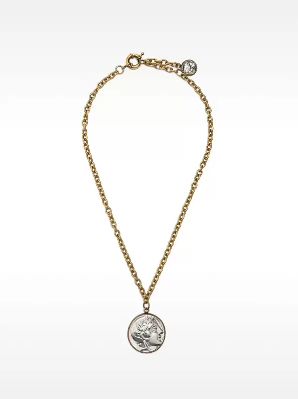 Chain necklace with aged-effect medal