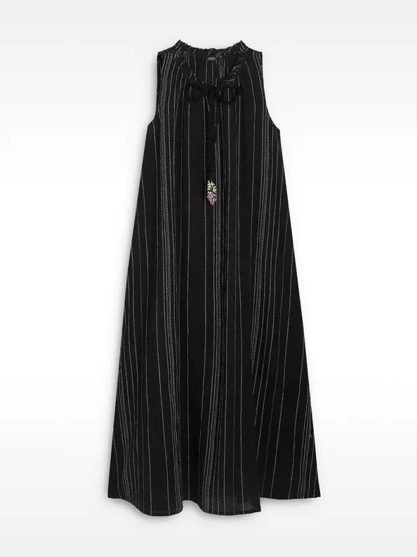 Long dress with multicolor topstitching