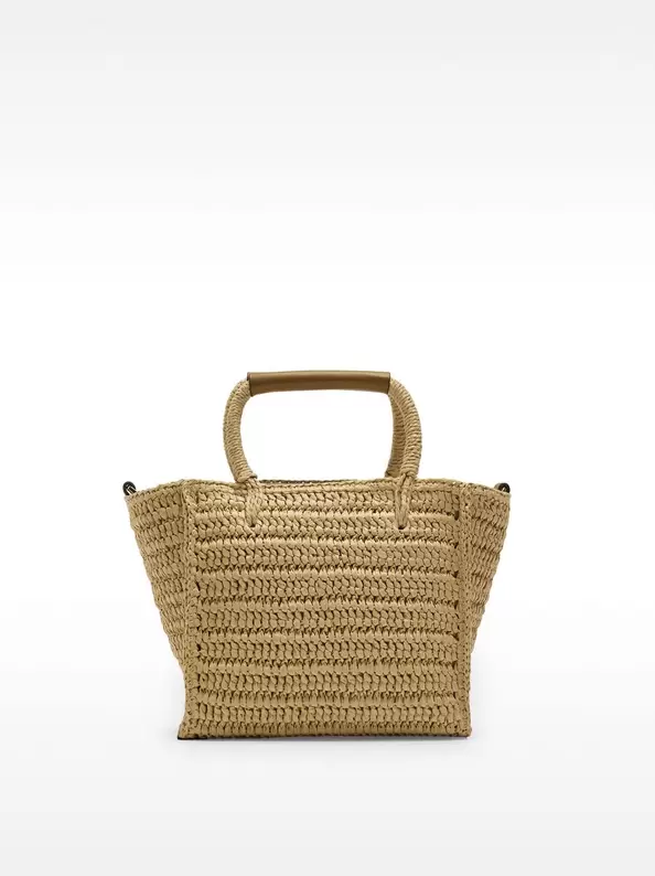 Tote bag with straw effect and crossbody strap