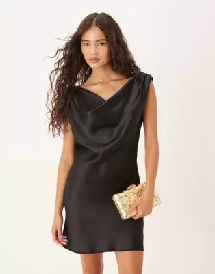 ASOS DESIGN satin drape one shoulder mini dress in black