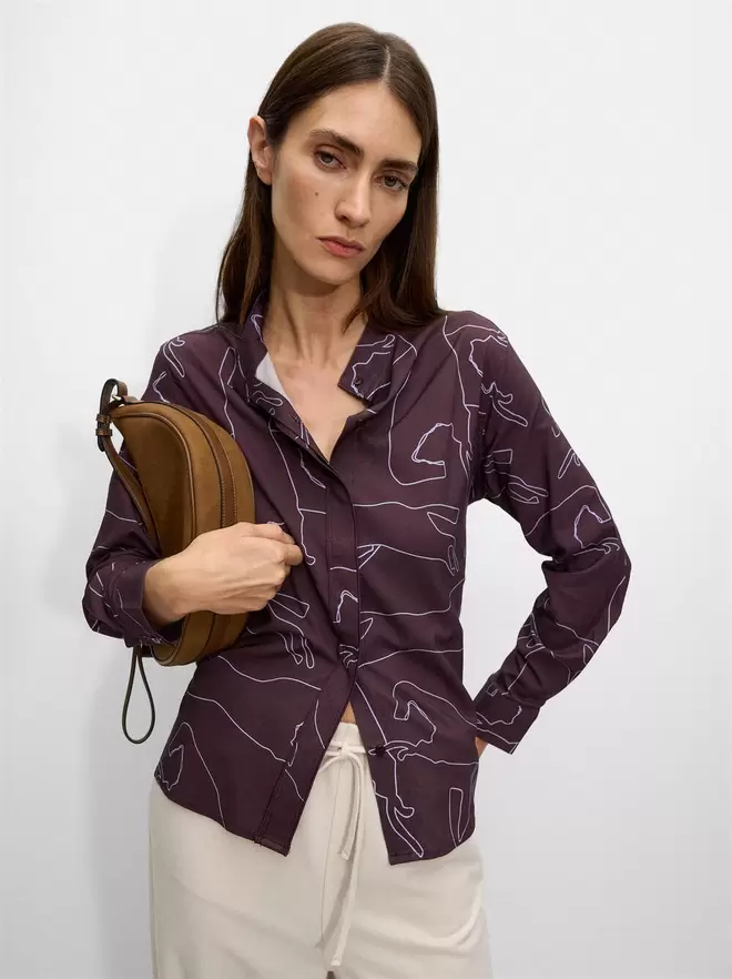 Printed shirt with mandarin collar