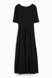 Fit & flare dress with belt - textured