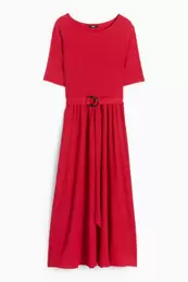 Fit & flare dress with belt - textured