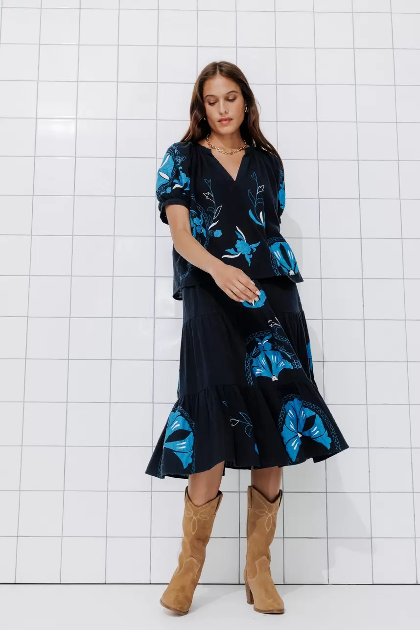 Jupe midi brodée Femme