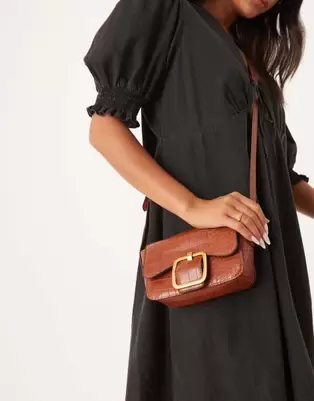 Accessorize faux croc buckle crossbody bag in tan