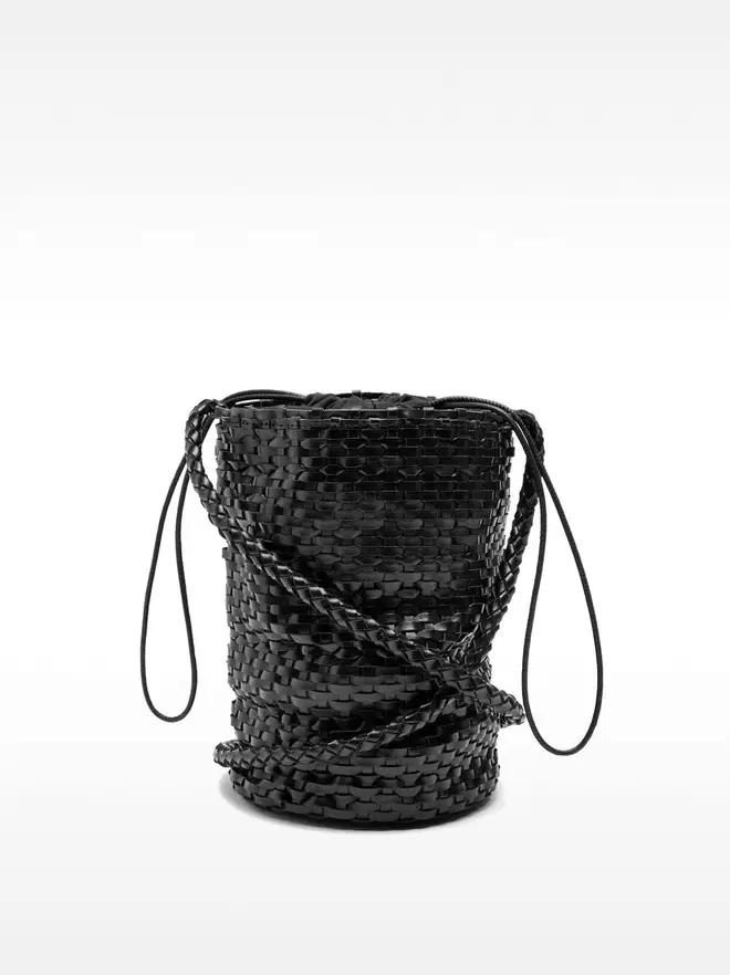 Braided leather bucket bag