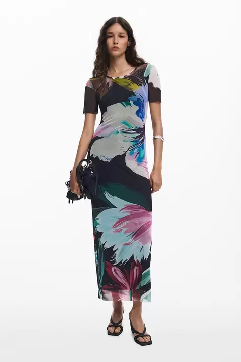 Watercolor floral fitted dress