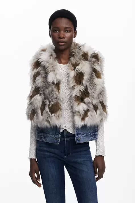 Denim fur vest