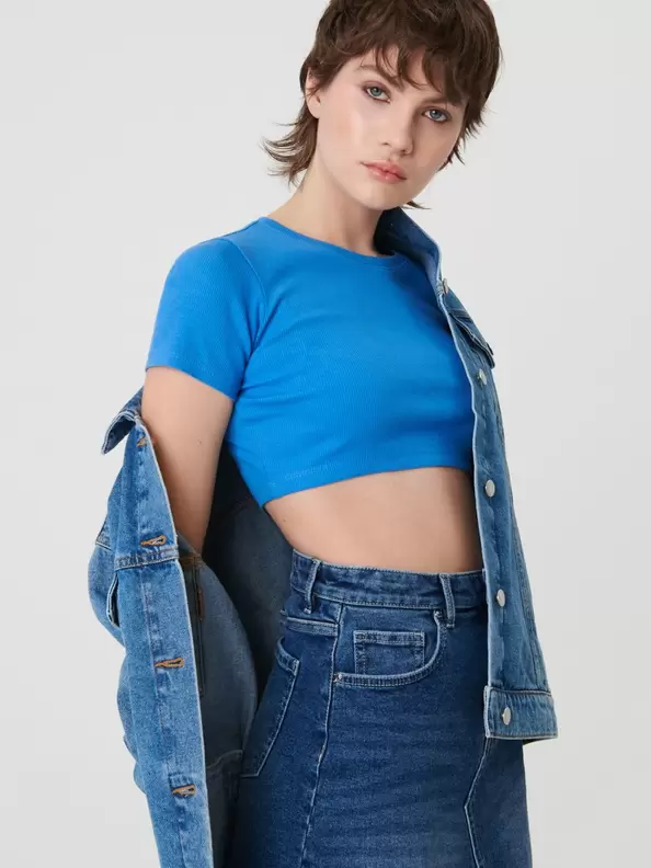 Bordás kötésű crop top