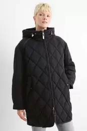 Quilted coat with hood - water-repellent